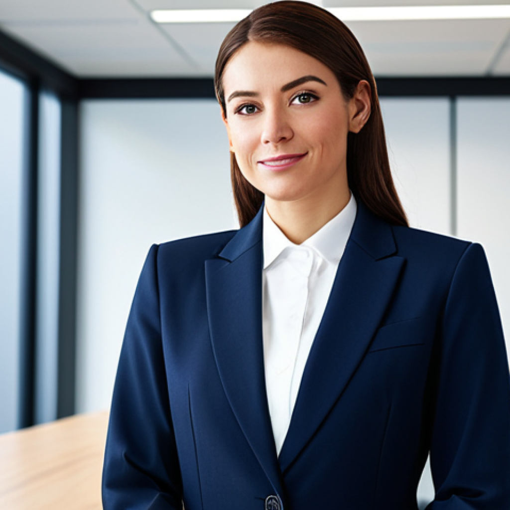 Modern Professional**

"A confident businesswoman in a tailored, modest business suit, standing in a brightly lit, modern office. The scene should convey professionalism and success. Fully clothed, appropriate attire, safe for work, perfect anatomy, natural proportions, professional corporate photography, high quality, family-friendly."

**