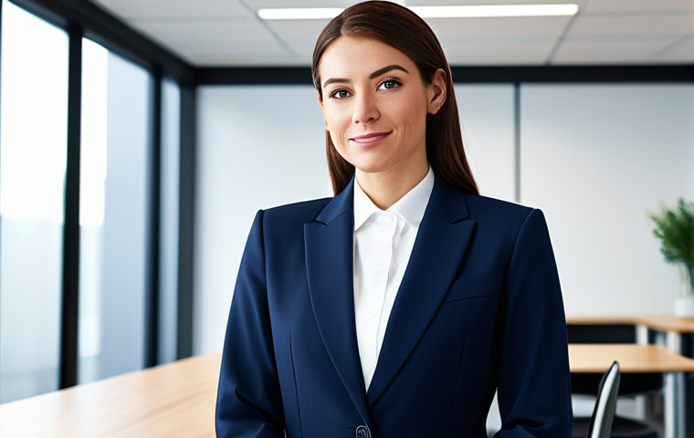 Modern Professional**

"A confident businesswoman in a tailored, modest business suit, standing in a brightly lit, modern office. The scene should convey professionalism and success. Fully clothed, appropriate attire, safe for work, perfect anatomy, natural proportions, professional corporate photography, high quality, family-friendly."

**
