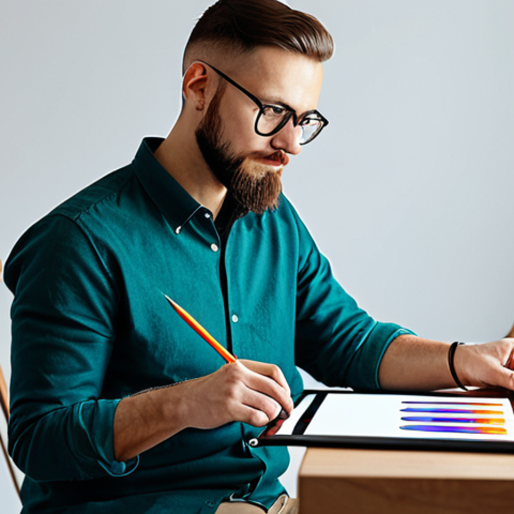 Graphic Designer at Work**

A professional graphic designer, fully clothed in modest attire, working on a digital painting using a tablet and stylus in a bright, modern studio. The scene showcases various design elements and color palettes. Safe for work, appropriate content, perfect anatomy, well-formed hands, natural proportions, professional.

**
