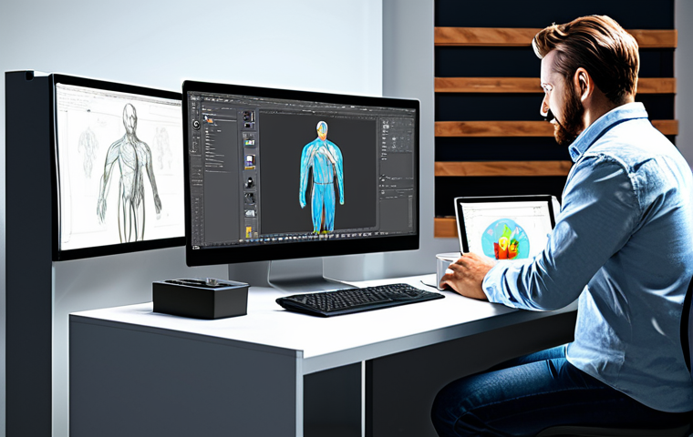 캐릭터 디자인 비주얼 스토리텔링 - Character Design in Digital Art**
"A professional digital artist designing a character on a compute...