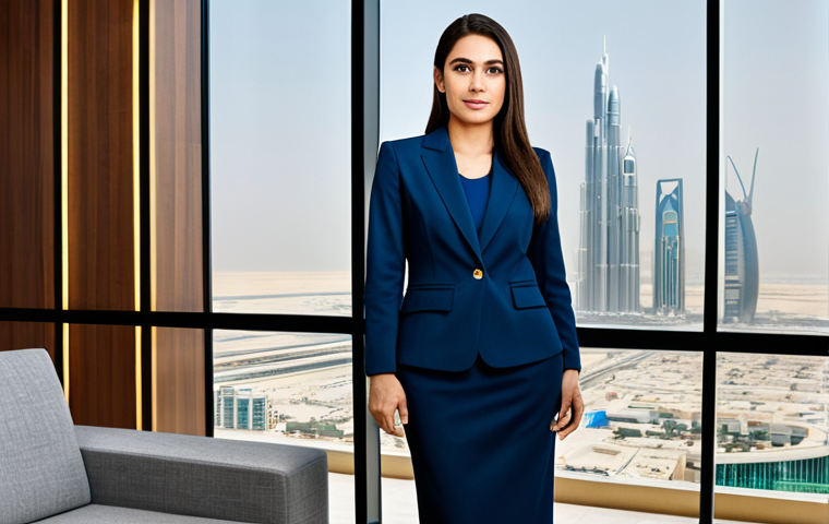 캐릭터 디자인의 비주얼 언어 이해 - **Prompt:** "A professional businesswoman in a modest business suit, standing confidently in a moder...