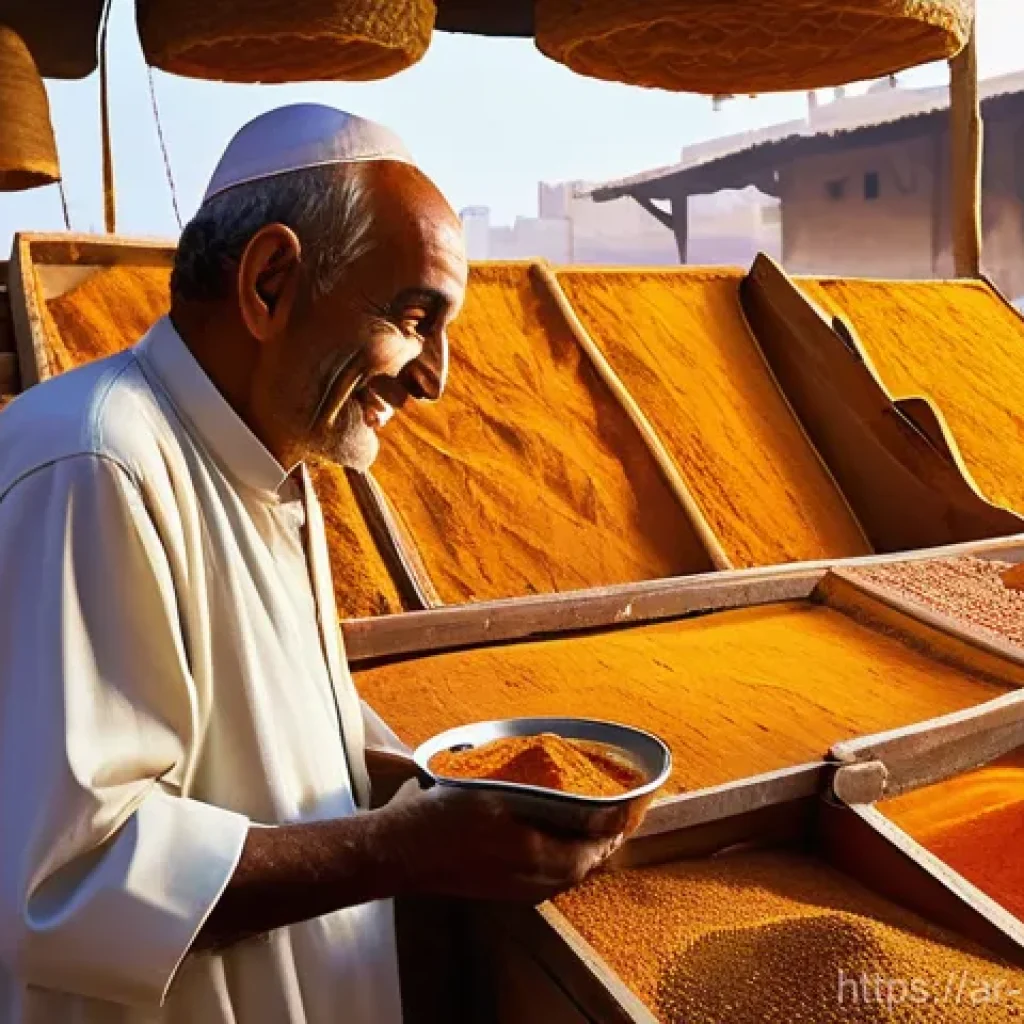 캐릭터 디자인 포트폴리오 구성 시 주의점 - **A Wise Arab Spice Vendor in a Traditional Souk**
    A highly detailed, cinematic photograph of an...