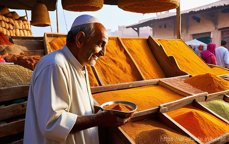 캐릭터 디자인 포트폴리오 구성 시 주의점 - **A Wise Arab Spice Vendor in a Traditional Souk**
    A highly detailed, cinematic photograph of an...