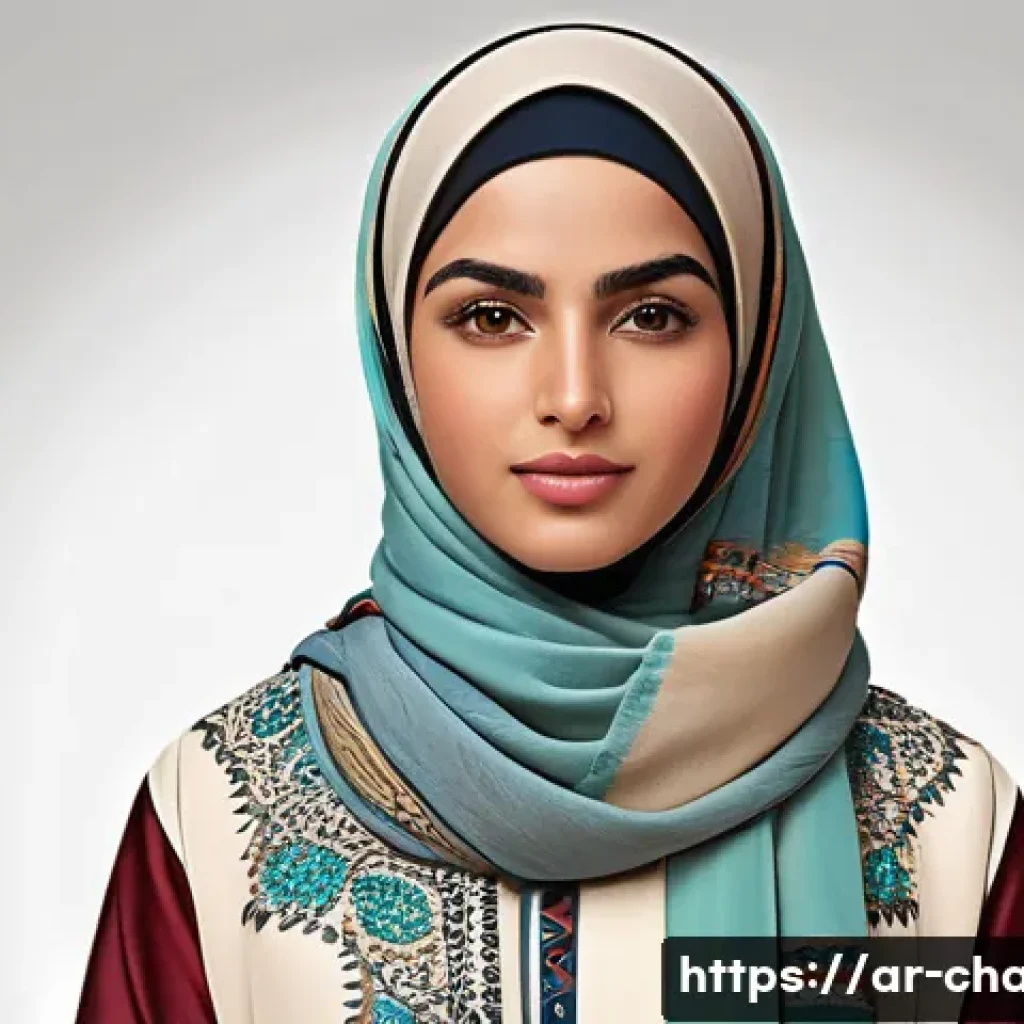 캐릭터 디자인과 패션 일러스트의 차이 - A confident young Arab woman character design, wearing modern modest fashion with intricate embroide...