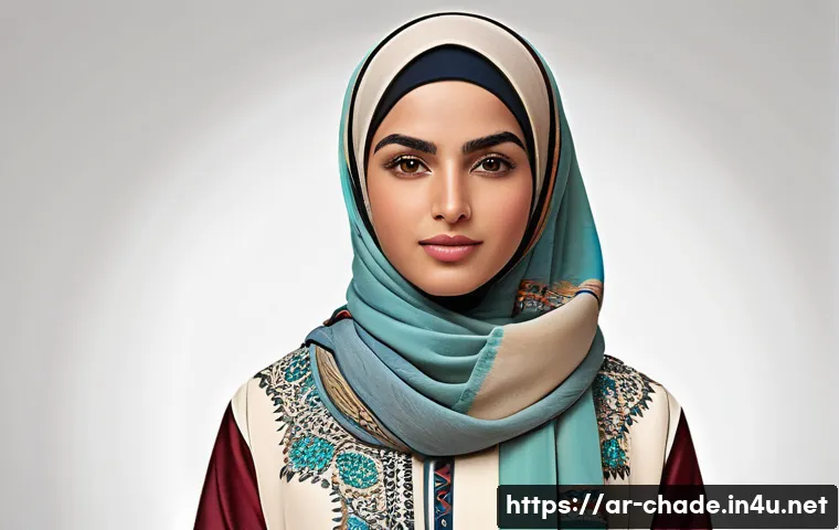 캐릭터 디자인과 패션 일러스트의 차이 - A confident young Arab woman character design, wearing modern modest fashion with intricate embroide...