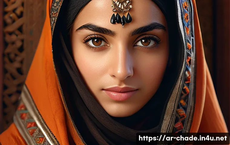 캐릭터 디자인 트렌드 분석 사례 - A detailed character portrait of a Middle Eastern woman wearing culturally inspired traditional atti...