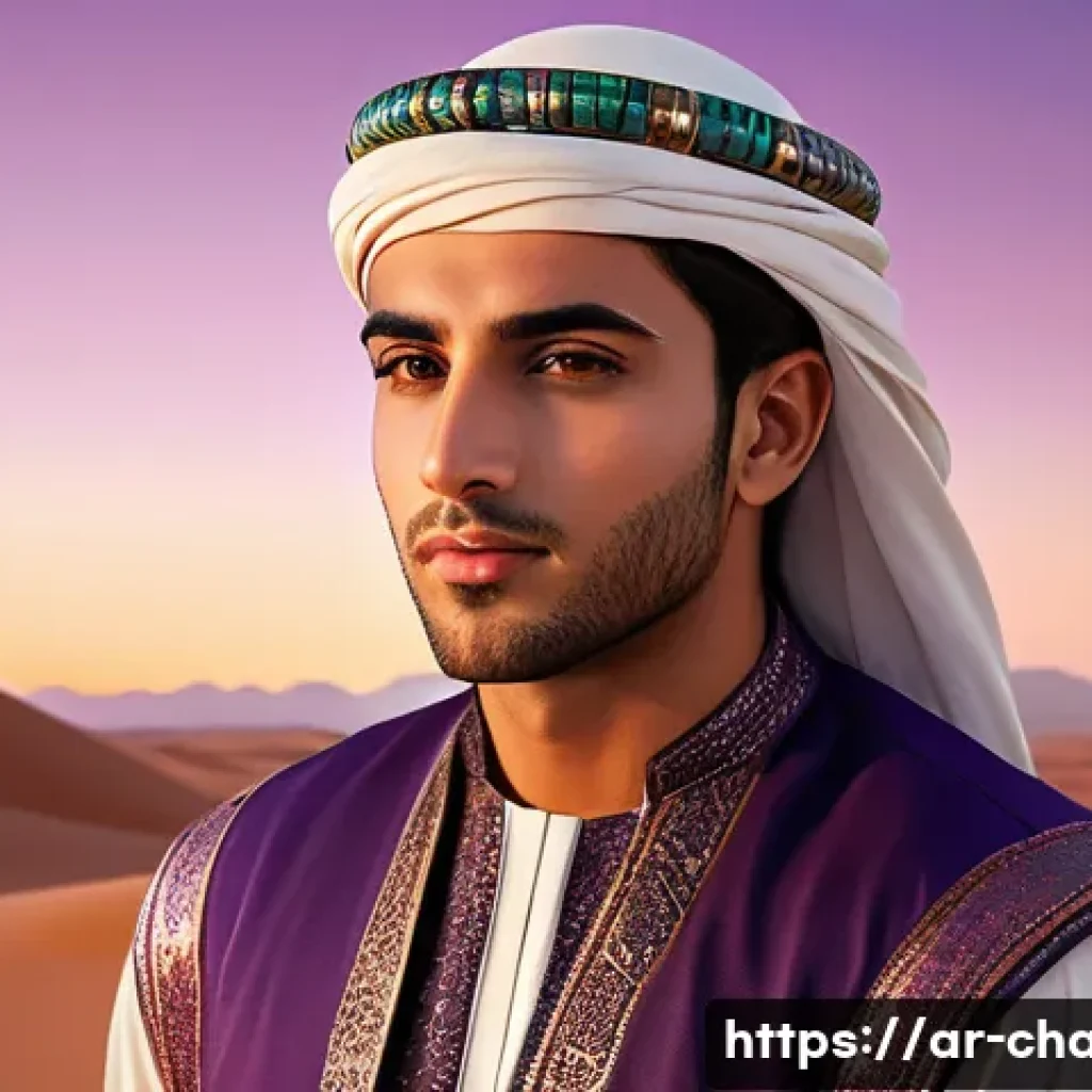 캐릭터 디자인 아카데미 추천 - A professional character design portrait of a young Arab male hero in traditional attire blended wit...