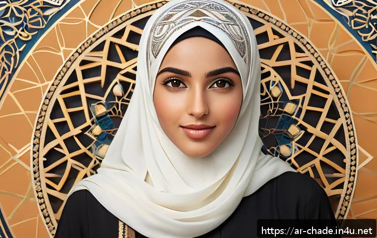 캐릭터 디자인의 개인 창작 도전기 - A digital character design portrait of a young Middle Eastern woman wearing modest, culturally inspi...